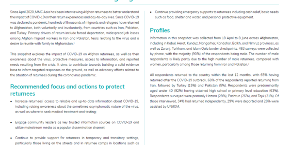 Knowledge of COVID-19, information sources and reported needs among Afghan returnees
