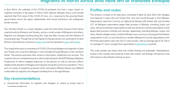 Access to services – impact of COVID-19 on refugees and migrants in North Africa who have left or transited Ethiopia