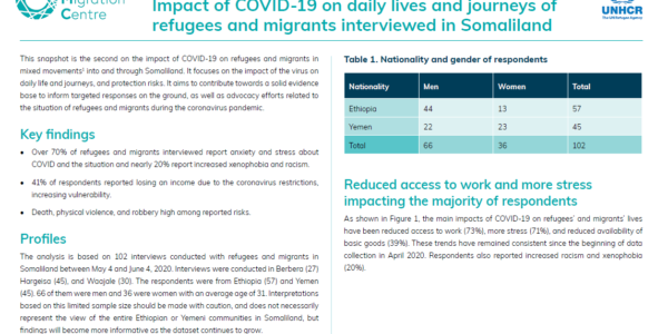Impact of COVID-19 on daily lives and journeys of refugees and migrants interviewed in Somaliland