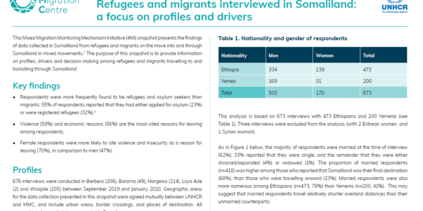 Refugees and migrants interviewed in Somaliland- a focus on profiles and drivers