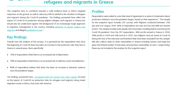 The Impact of Covid-19 on protection among Afghan refugees and migrants in Greece