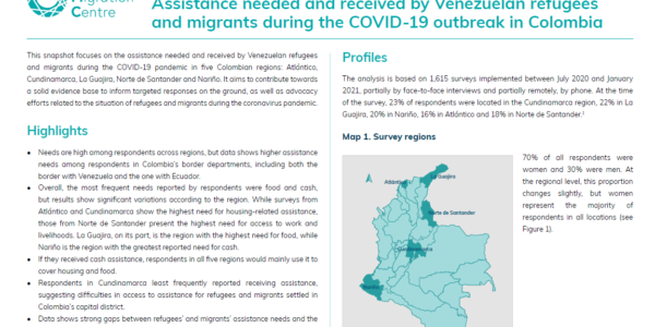 Assistance needed and received by Venezuelan refugees and migrants during the COVID-19 outbreak in Colombia