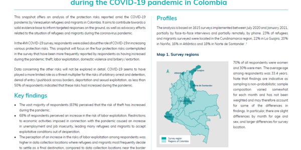 Protection risks for Venezuelan refugees and migrants during the COVID-19 pandemic in Colombia