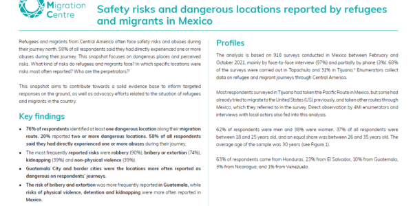 Safety risks and dangerous locations reported by refugees and migrants in Mexico