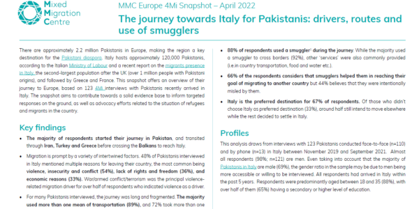 The journey towards Italy for Pakistanis: drivers, routes and use of smugglers