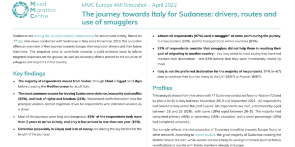 The journey towards Italy for Sudanese: drivers, routes and use of smugglers